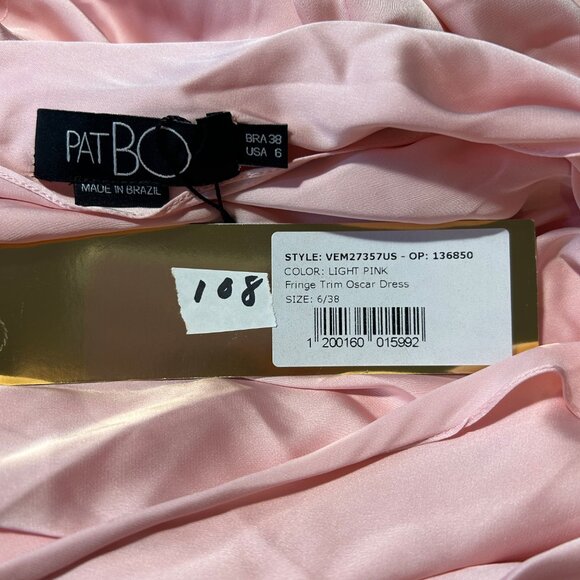 NWT Womens PatBO Light Pink Fringe Trim One Shoulder Asymmetric Oscar Dress 6 - Picture 16 of 16